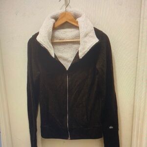 ALO Yoga Black Teddy Jacket with Cream Collar